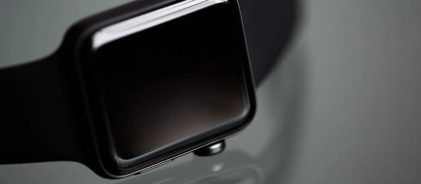 Close-up of a smartwatch with a black band